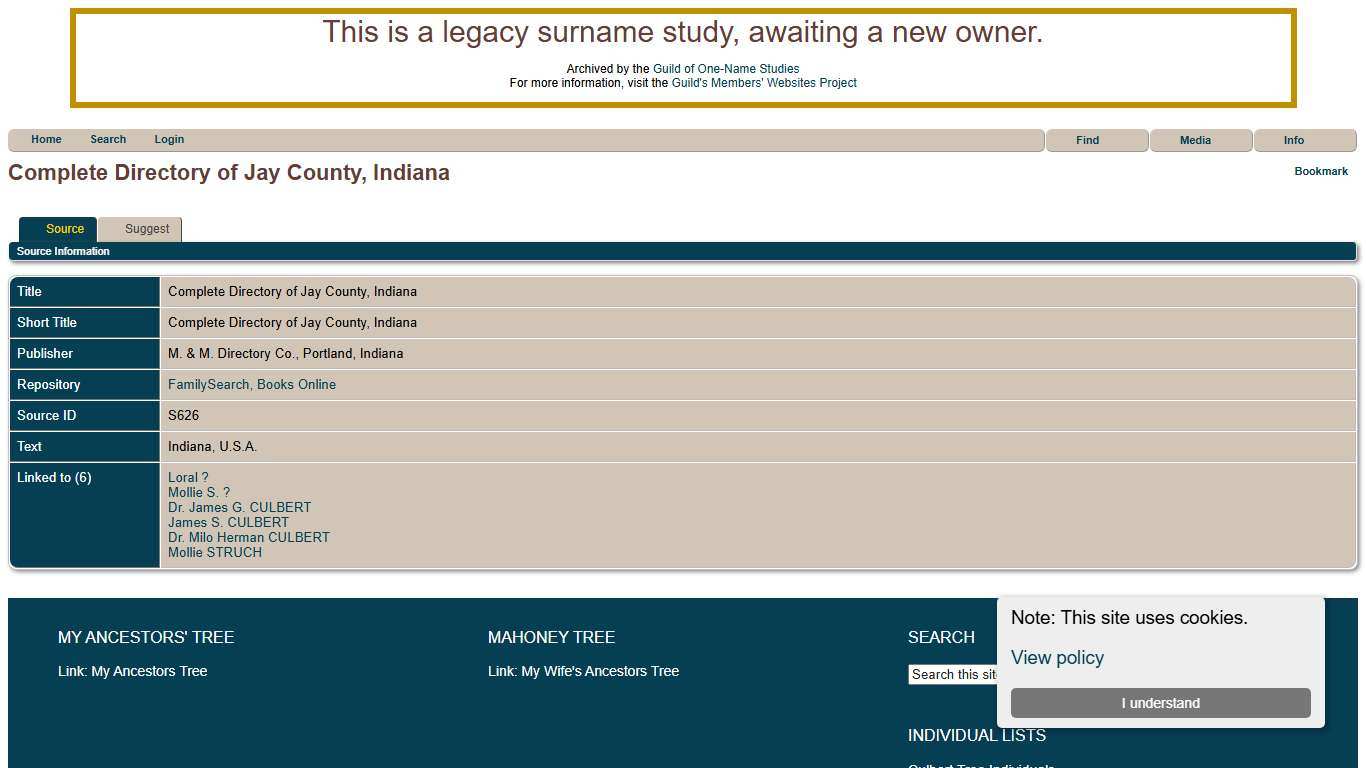Complete Directory of Jay County, Indiana: Culbert Family Genealogy Project