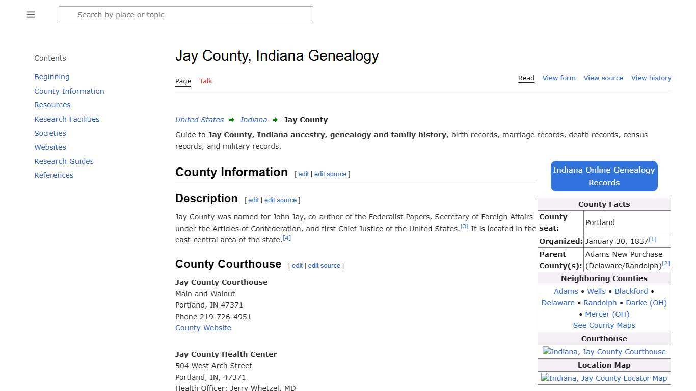 Jay County, Indiana Genealogy • FamilySearch